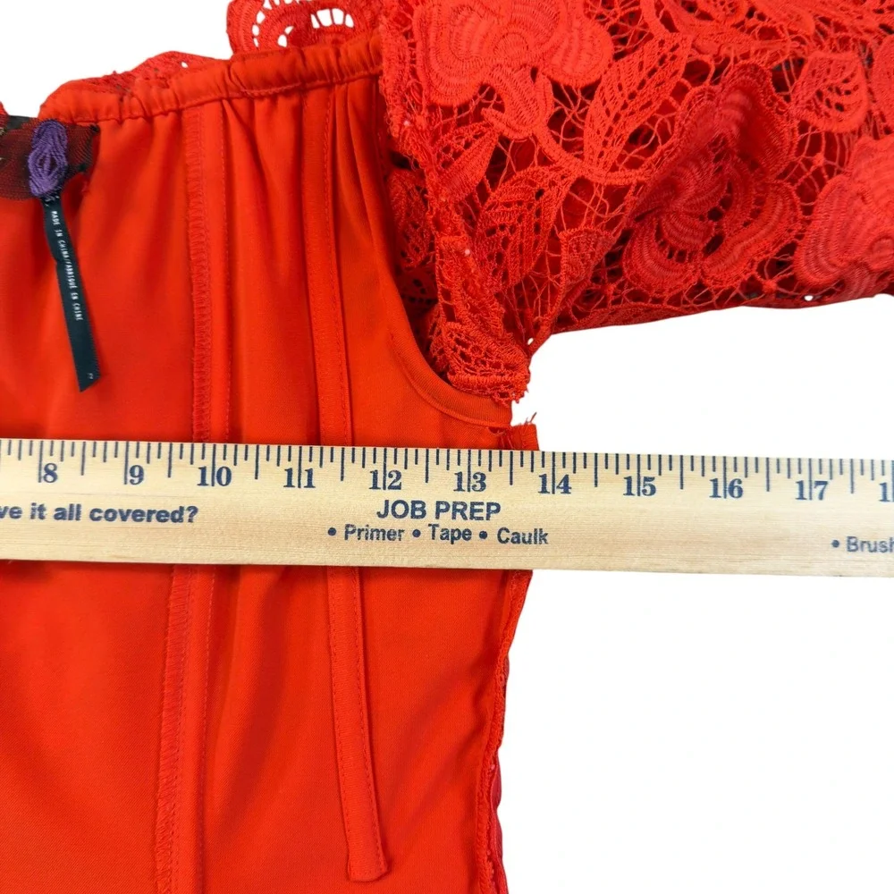 Free‎ People Fiesta Red Lace Dusk Dress Womens Size 2 Floral Lace Off Shoulder